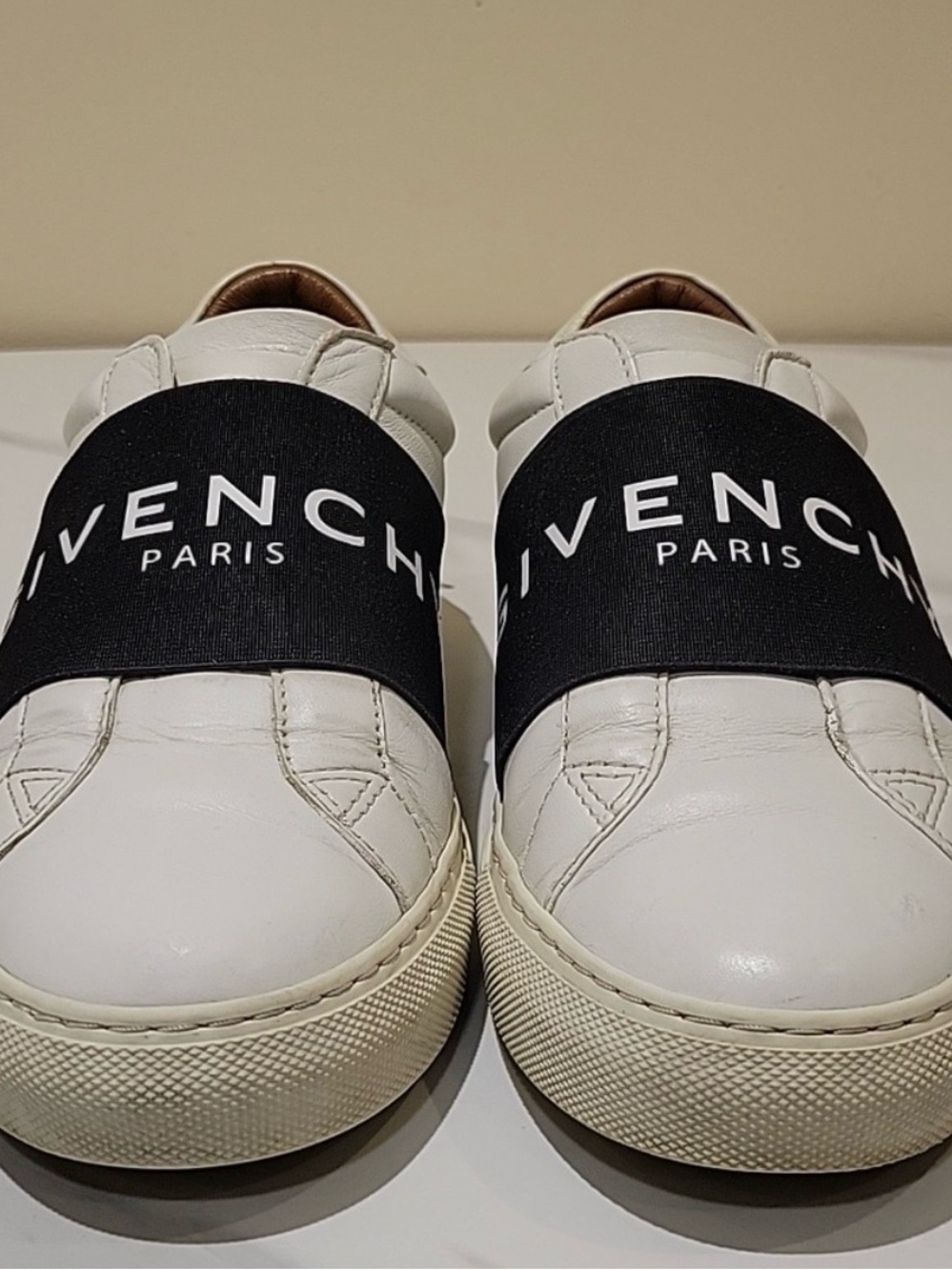 Givenchy White Leather Slip-On Sneakers with Black Logo Band